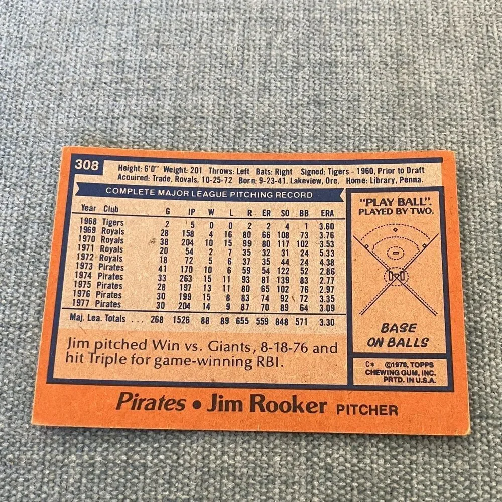 1978 Topps Pittsburgh Pirates Baseball Card Trading Card